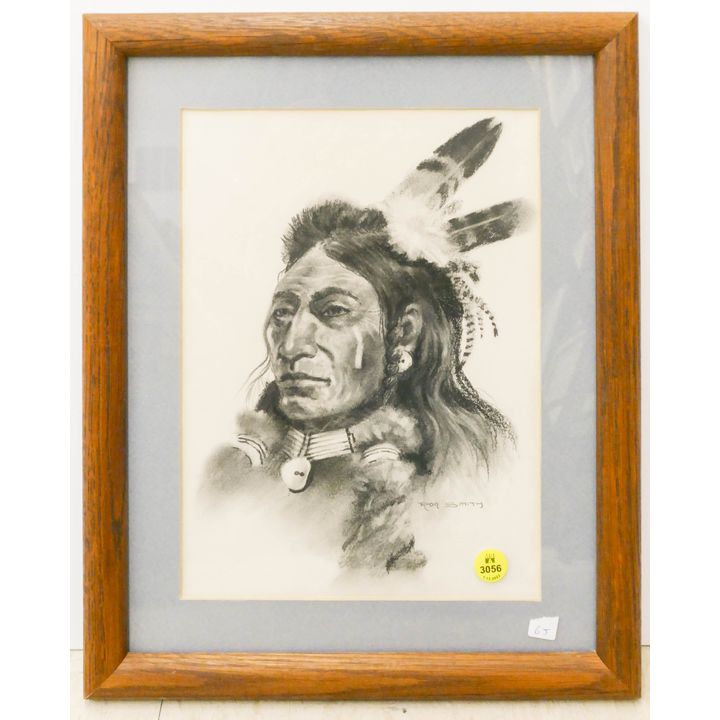 Ron Smith Indian Portrait Charcoal Framed- 15x12''