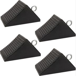 AFA TOOLING - HEAVY DUTY RUBBER WHEEL CHOCKS W/EYEBOLT TIE OFF HANDLES - RV WHEEL CHOCK FOR FRONT & BACK TIRES - QUICK GRIP RIBBED