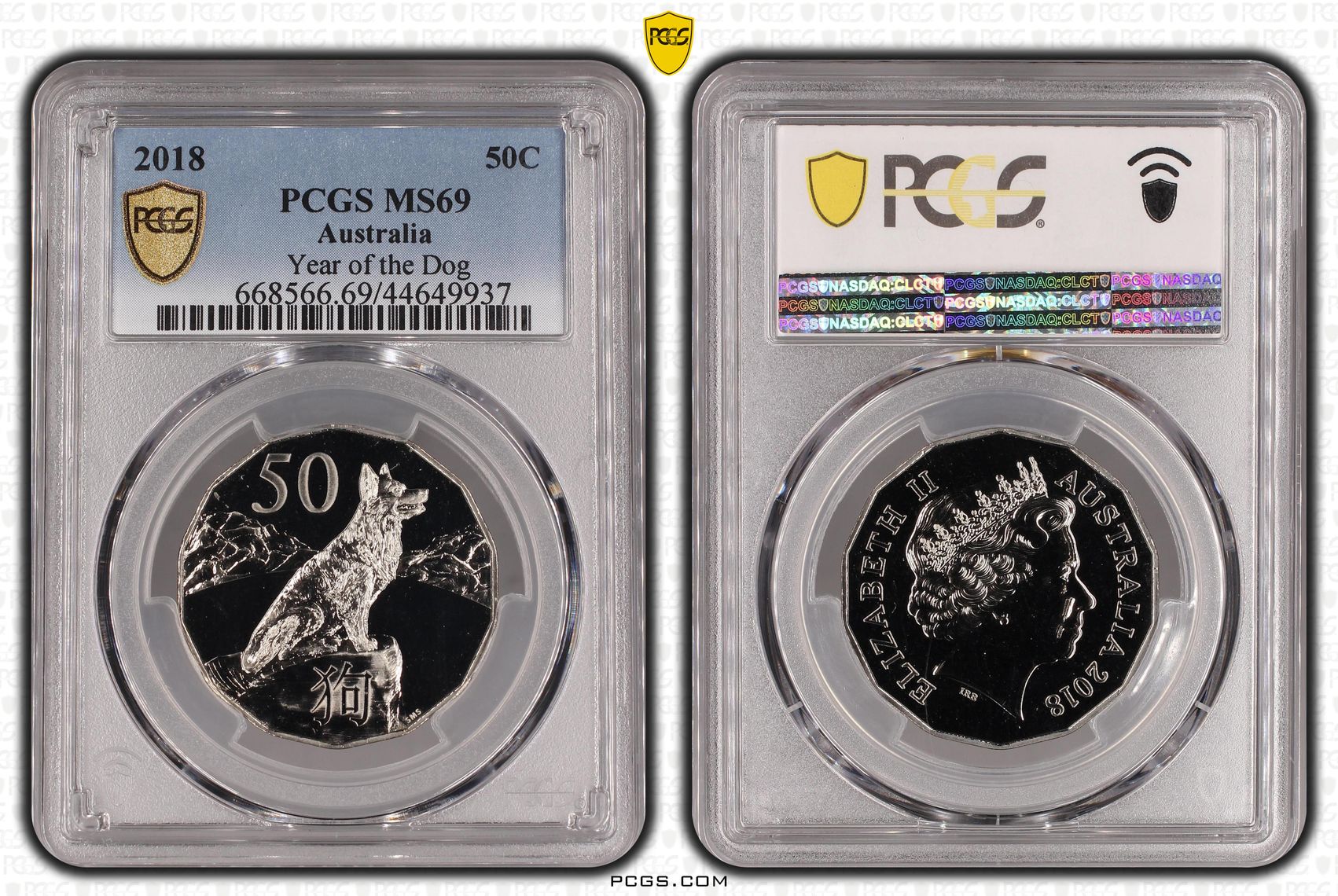 2018 Australia Fifty Cent, 50c Year of the Dog PCGS - MS69 POP 10/0 -937