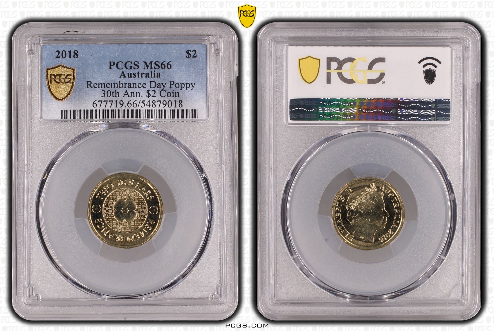 Remembrance Day Poppy 30th Ann. $2 Coin, Two Dollar, 2018, PCGS MS66