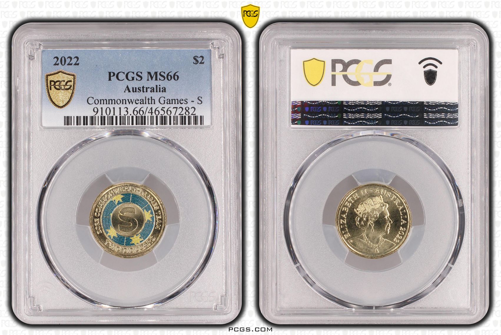 Commonwealth Games - S Colourised, Two Dollar, 2022, PCGS MS66