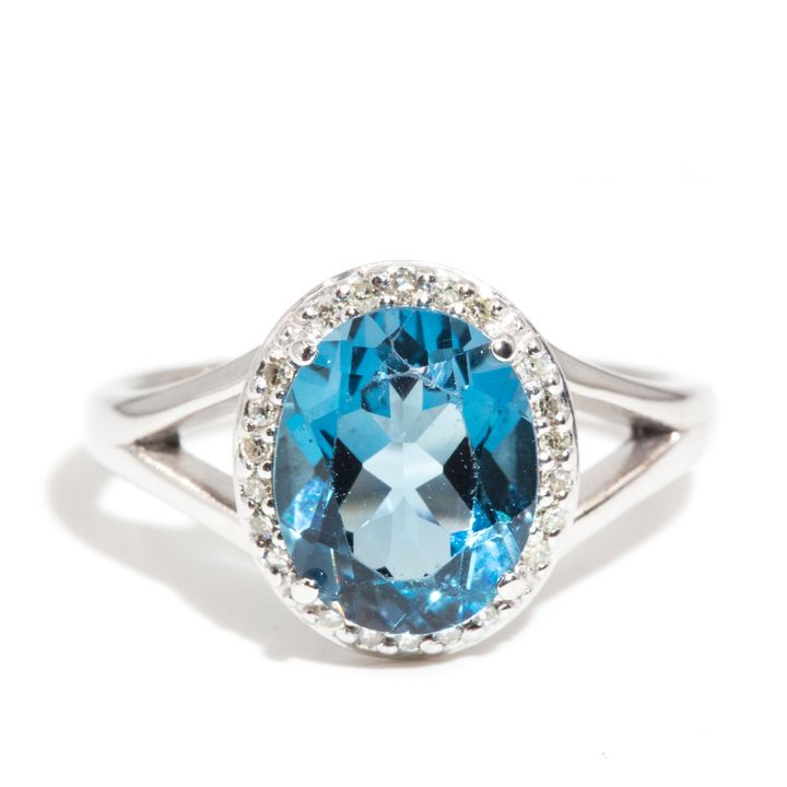 Topaz & Diamond Halo 9ct Gold Ring,