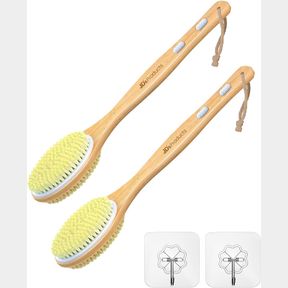 JD'S PRODUCTS BAMBOO DUAL-SIDED EXFOLIATING BODY SCRUBBER WITH SCRUBBER HOLDER, BACK SCRUBBER FOR SHOWER, 17 INCH (PACK OF 2)