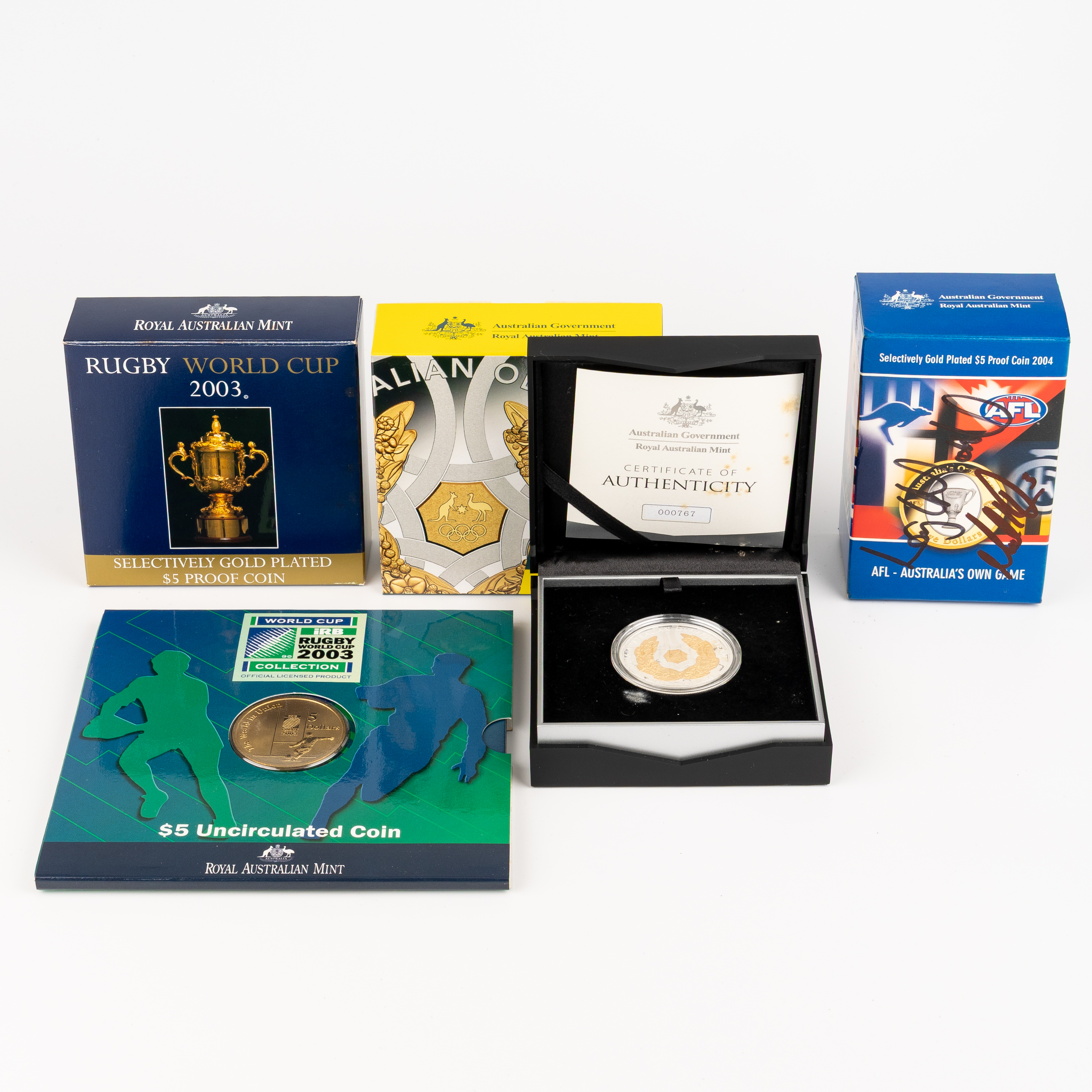 291 · Elizabeth II, RAM - AFL, Olympics & Rugby, Five Dollars, 2003 - 2016, FDC