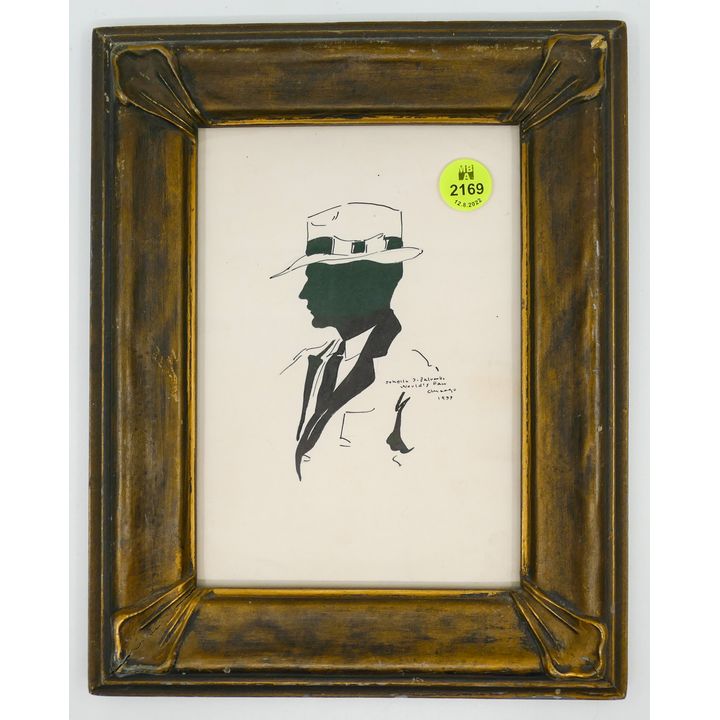1933 Chicago World's Fair Painted Silhouette Portrait Framed 9.5''x8''