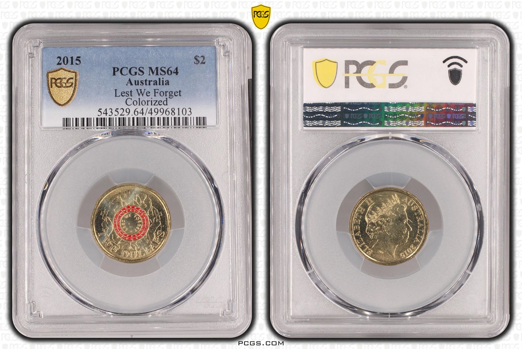 Lest We Forget Colourised, Two Dollar, 2015, PCGS MS64
