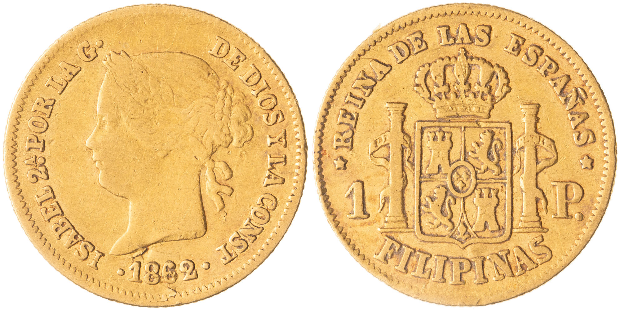 Philippines, Isabella II, One Peso, 1862, Fine