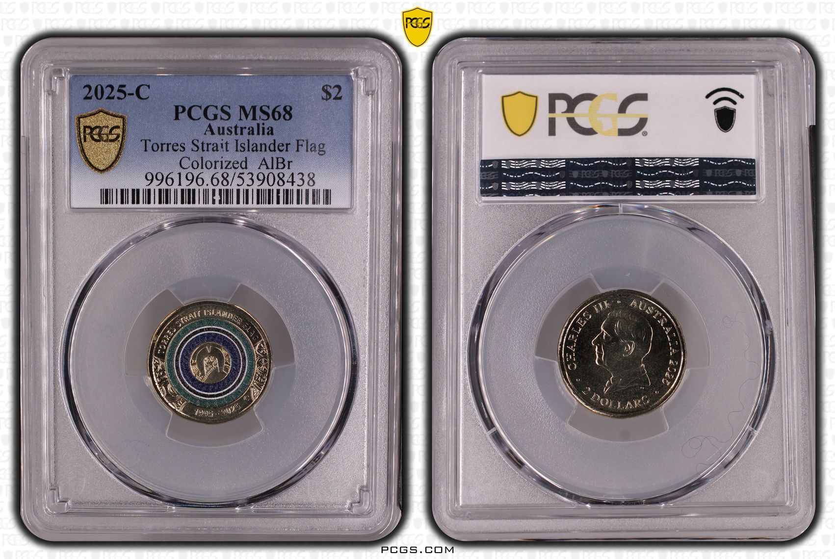 Torres Strait Islander Flag Colourised AlBr, Two Dollar, 2025-C, PCGS MS68