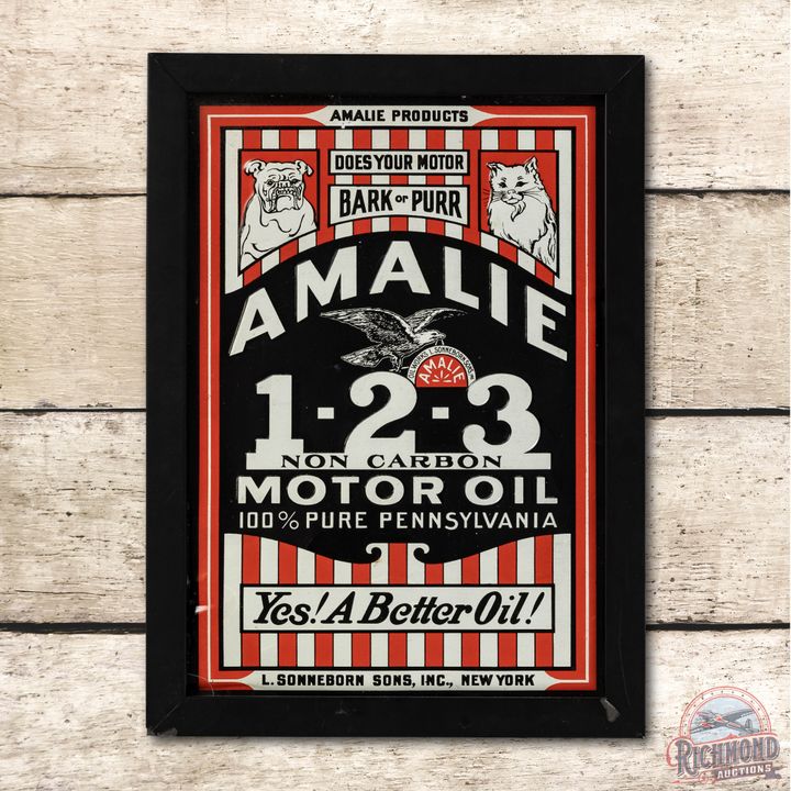 Amalie 1 2 3 Non Carbon Motor Oil Embossed Tin Sign