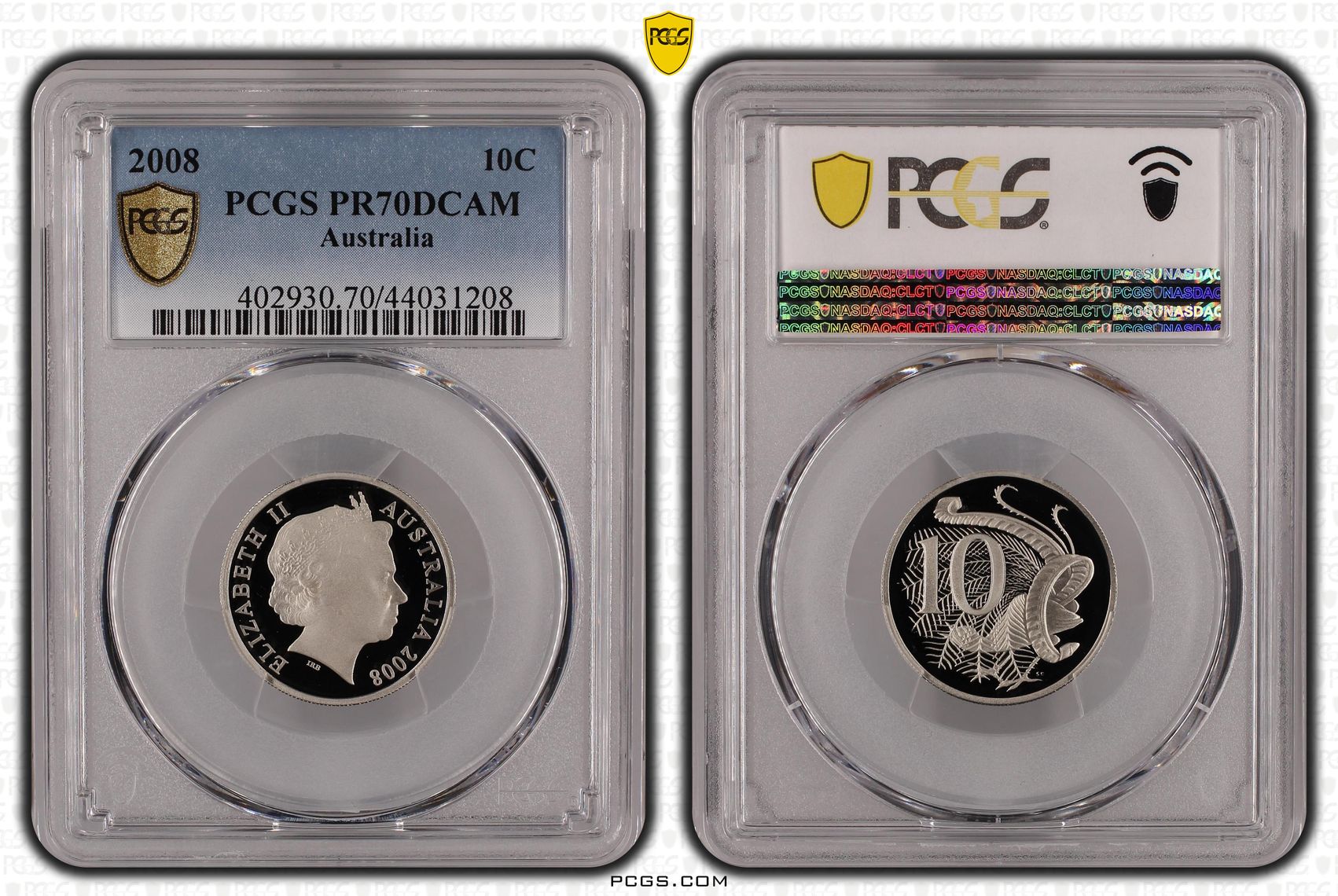 Elizabeth II, Ten Cent, 2008, PCGS PR70DCAM
