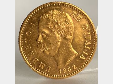 1882 ITALIAN UMBERTO 1 GOLD 20 LIRA COIN