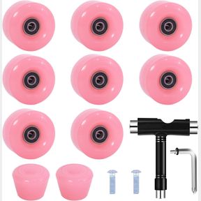 VNAKER 8 PACK QUAD ROLLER SKATE WHEELS SET WITH TOE STOPPERS, 58MM X 32MM, 82A OUTDOOR/INDOOR QUAD ROLLER SKATE WHEELS - POP QUAD