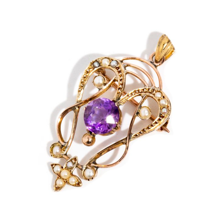 Antique Amethyst & Pearl Pendant & Brooch,