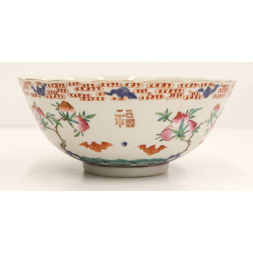 Chinese Peach and Bat Porcelain Bowl