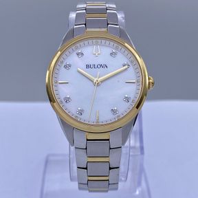 STUNNING BULOVA ACCENT DIAMOND DIAL TWO-TONE LADIES DRESS WATCH - 32MM - QUARTZ - 50691/188