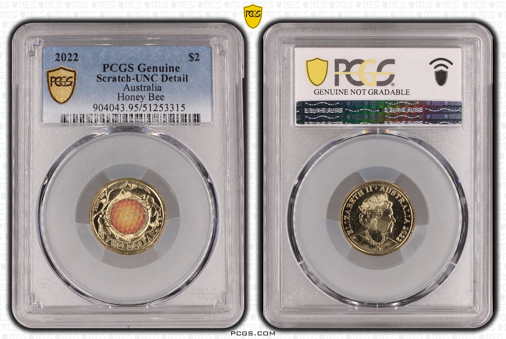 Honey Bee Colorized, Two Dollar, 2022, PCGS Genuine - UNC Details (95 - Scratch)
