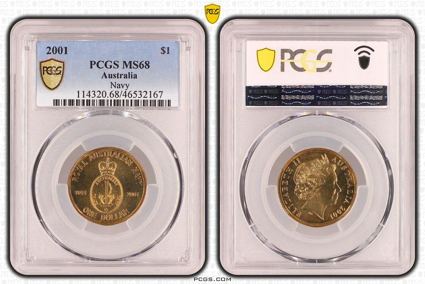 Elizabeth II, Navy, POP 9/0, One Dollar, 2001, PCGS MS 68