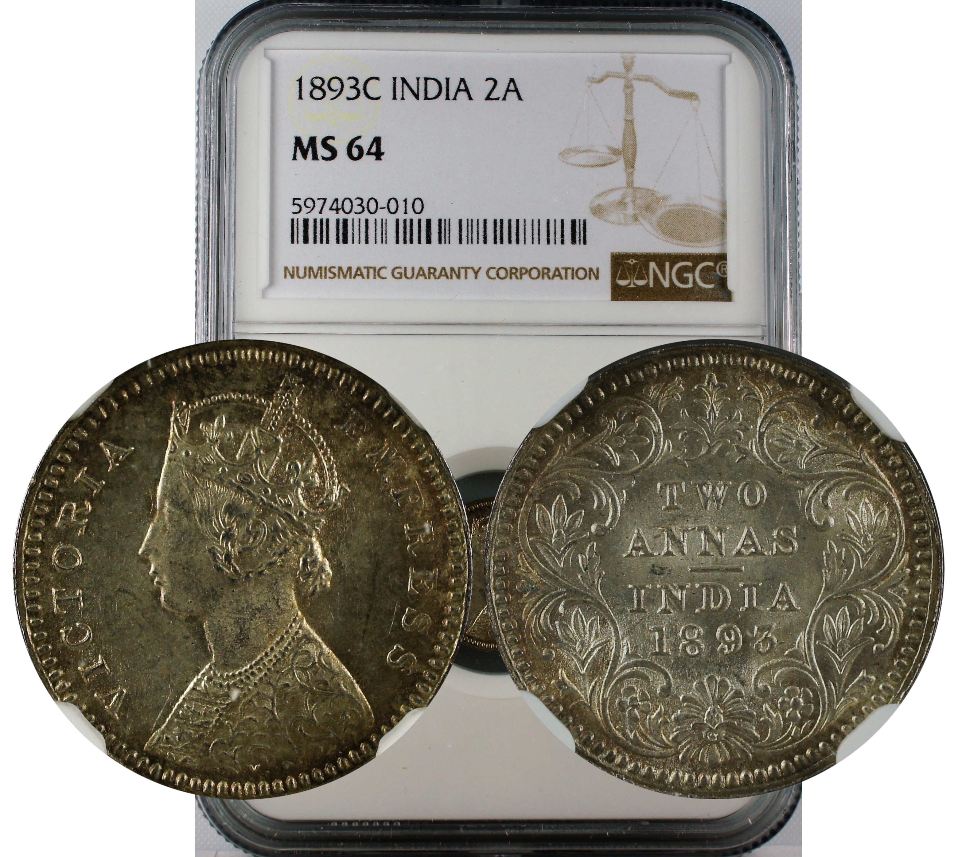 1893 C INDIA 2ANNA MS64