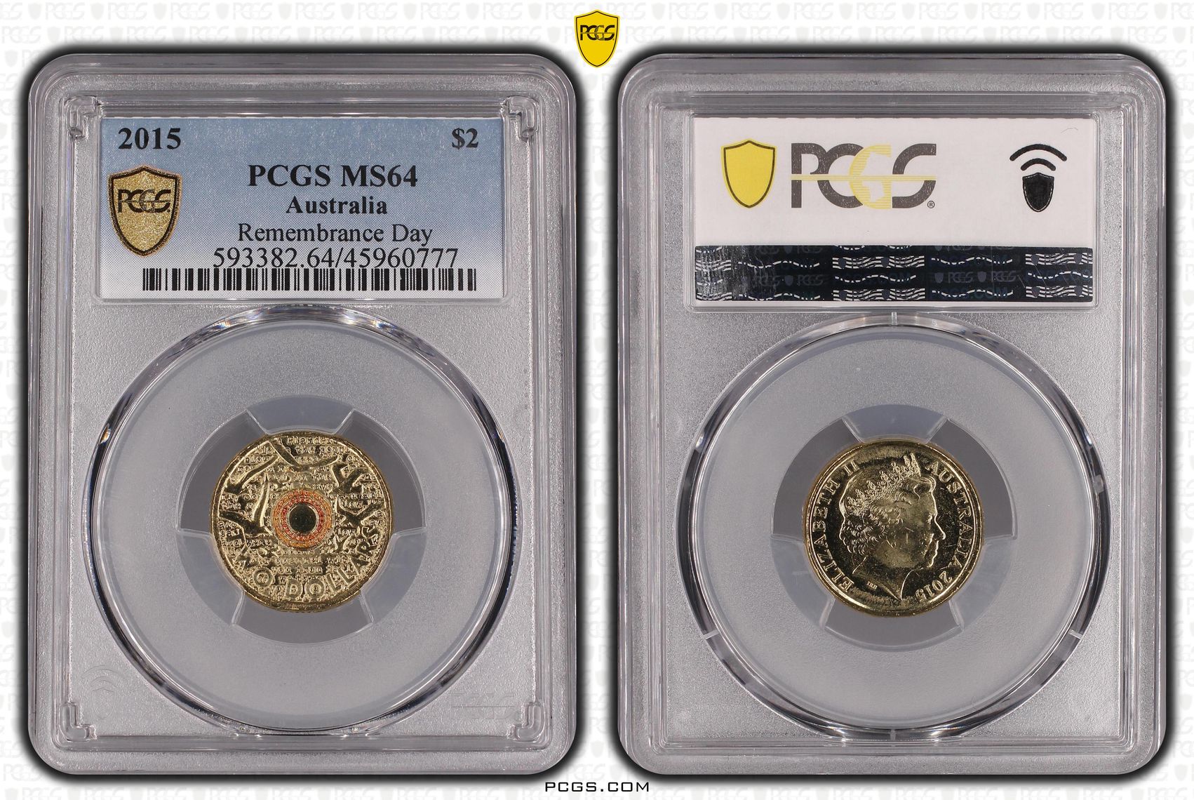 408 · Elizabeth II, Remembrance Day Colorized - In Flanders Fields , Two Dollar, 2015, PCGS MS64