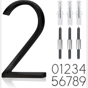 2 5" STAINLESS STEEL FLOATING HOUSE NUMBER, METAL MODERN HOUSE NUMBERS, GARDEN DOOR MAILBOX DECOR NUMBER WITH NAIL KIT, COATED BLA