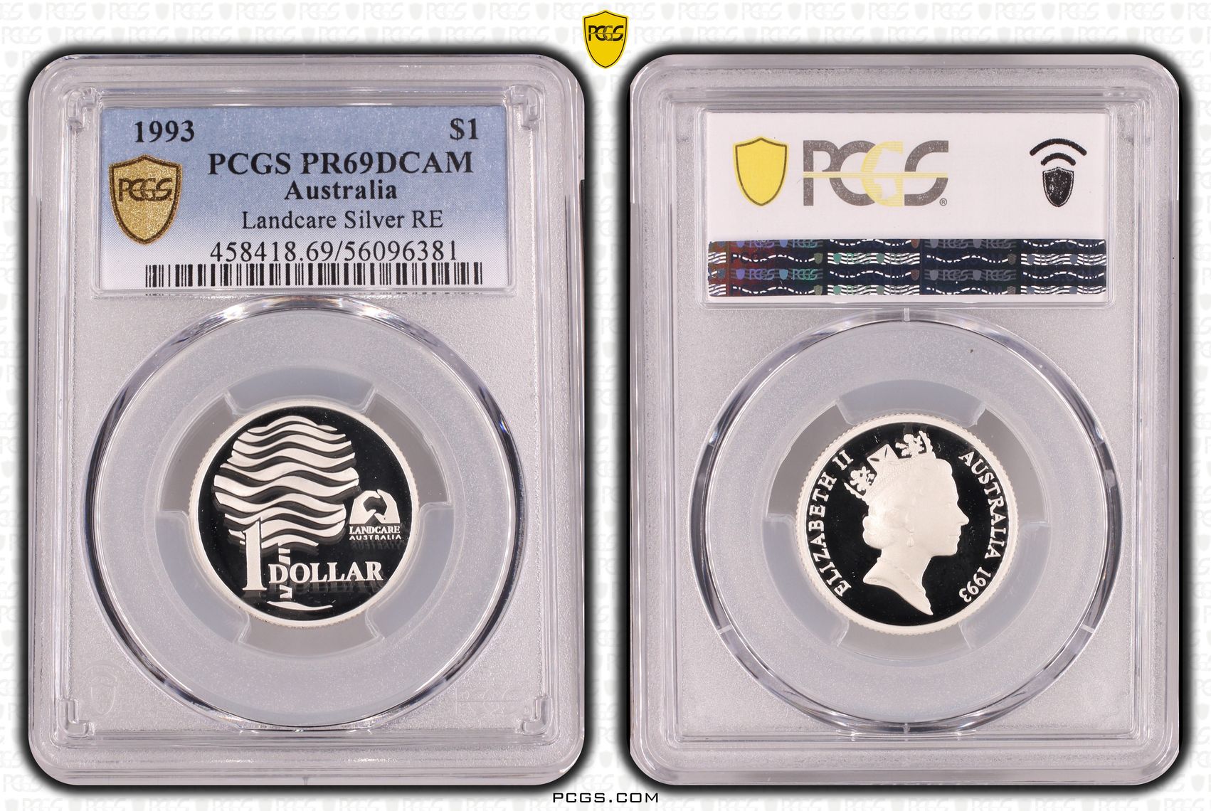 Landcare Silver RE, One Dollar, 1993, PCGS PR69DCAM