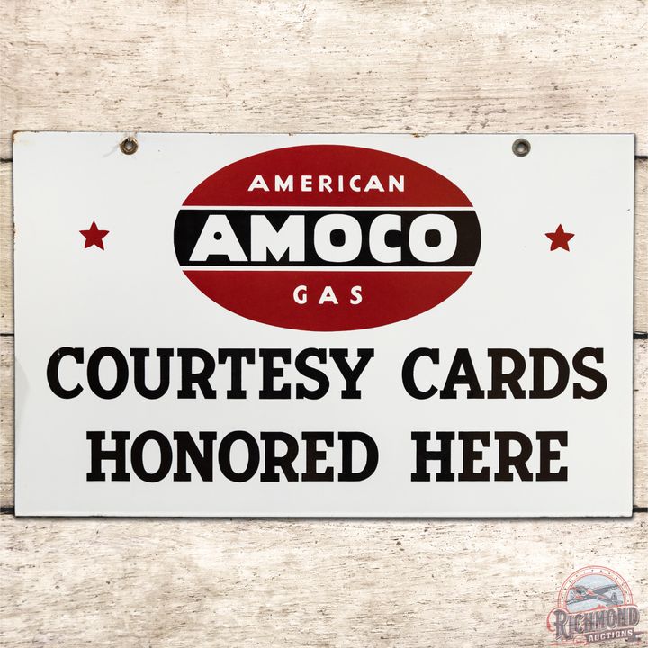 American Amoco Gas Courtesy Cards Honored Here DSP Sign - 9.25