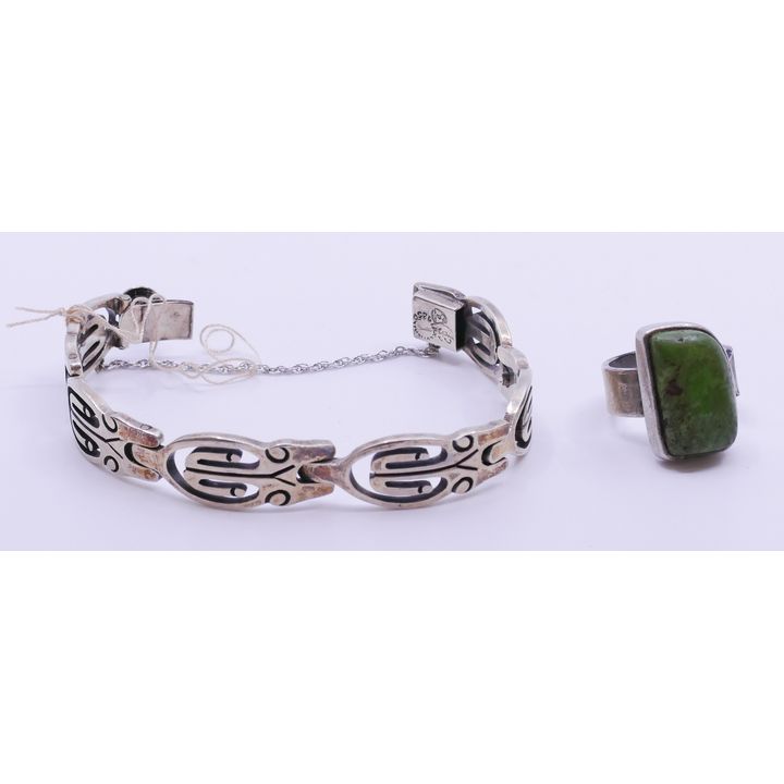 Box Mexican Sterling Modernist Bracelet and Ring