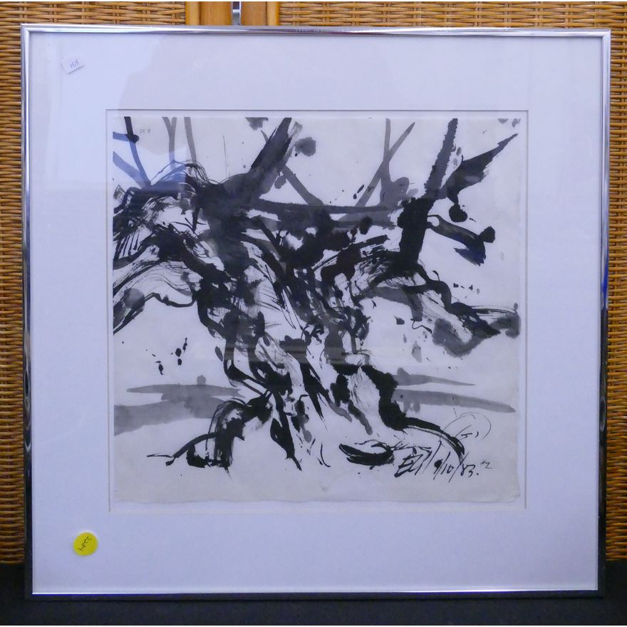Eugene Pizzuto Olive Tree Ink on Paper Framed- 18x19''