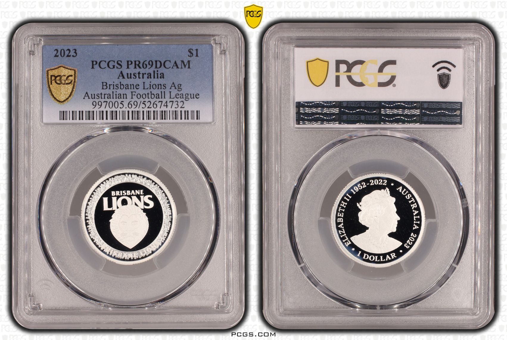 Brisbane Lions Silver Australian Football League, POP 1/0, One Dollar, 2023, PCGS PR69DCAM