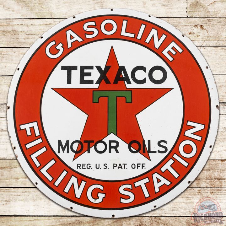 Early 42" Texaco Gasoline Filling Station SS Porcelain Sign