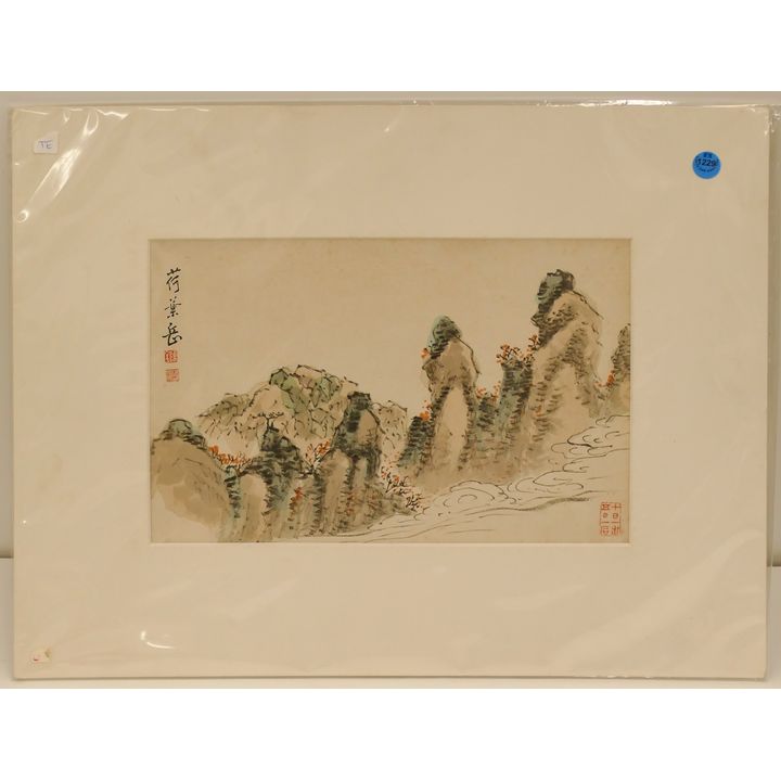 Old Chinese Album Page Watercolor Matted 15.5''x20''