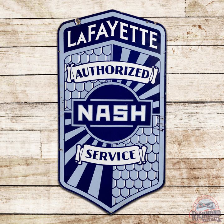 Nash Lafayette Authorized Service Die Cut Double Sided Porcelain Sign