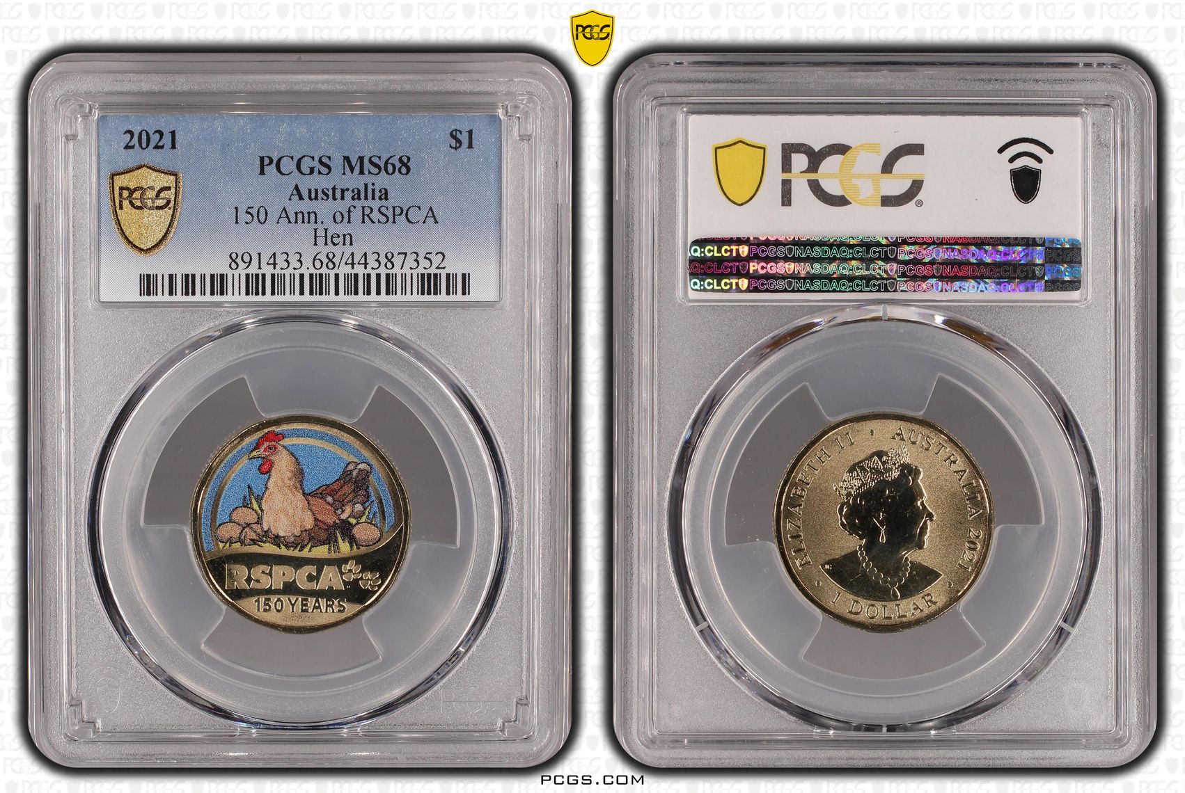 2021 Australia One Dollar, $1 150 Ann. of RSPCA Hen PCGS - MS68 -352