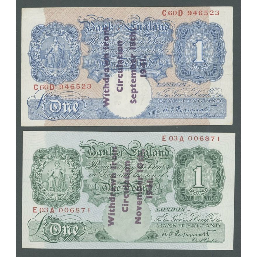Bank of England, K.O. Peppiatt, [2 notes] £1, Guernsey Overprints, 1941 ...