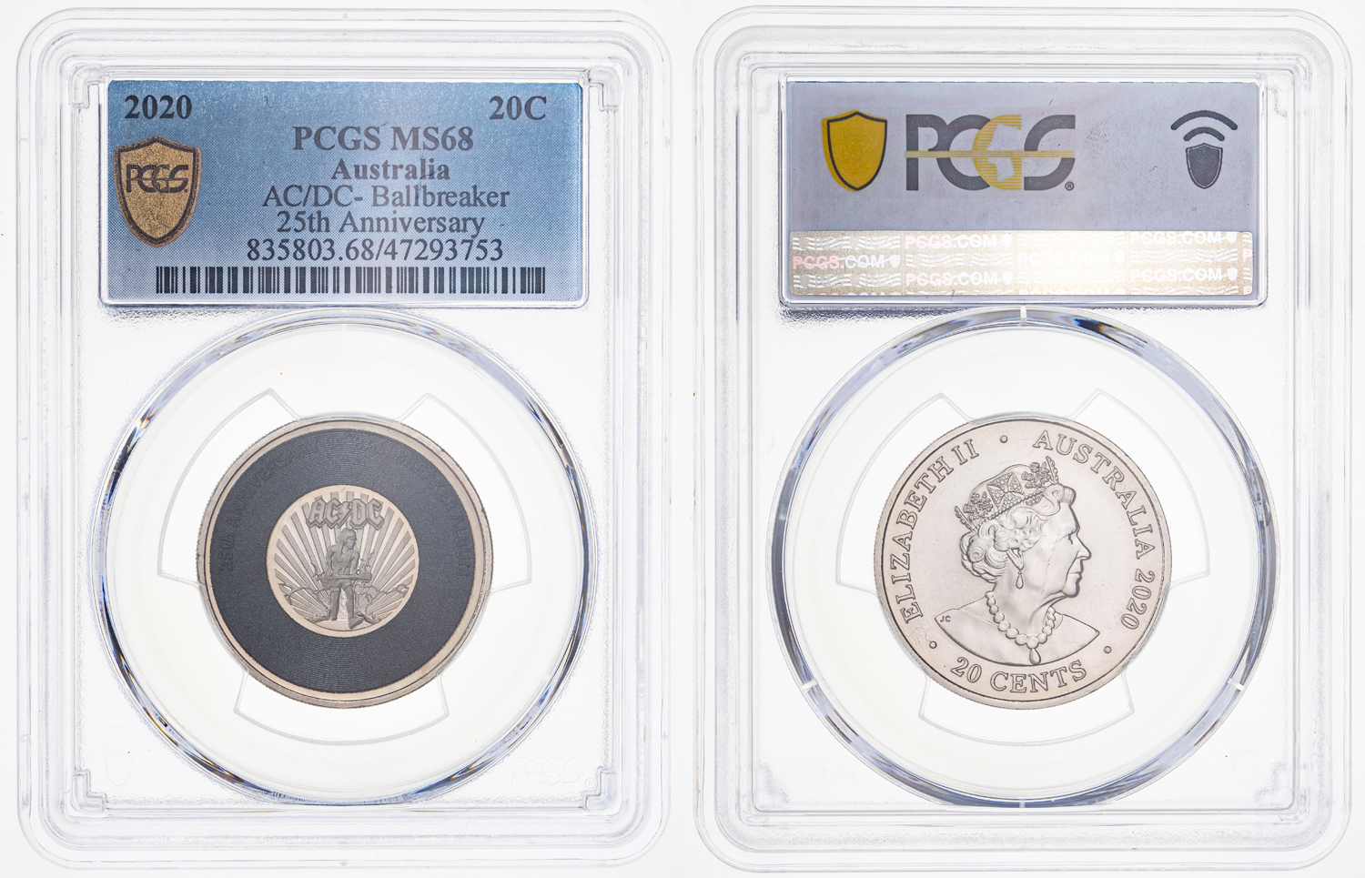 AC/DC- Ballbreaker 25th Anniversary, Twenty Cent, 2020, PCGS MS 68