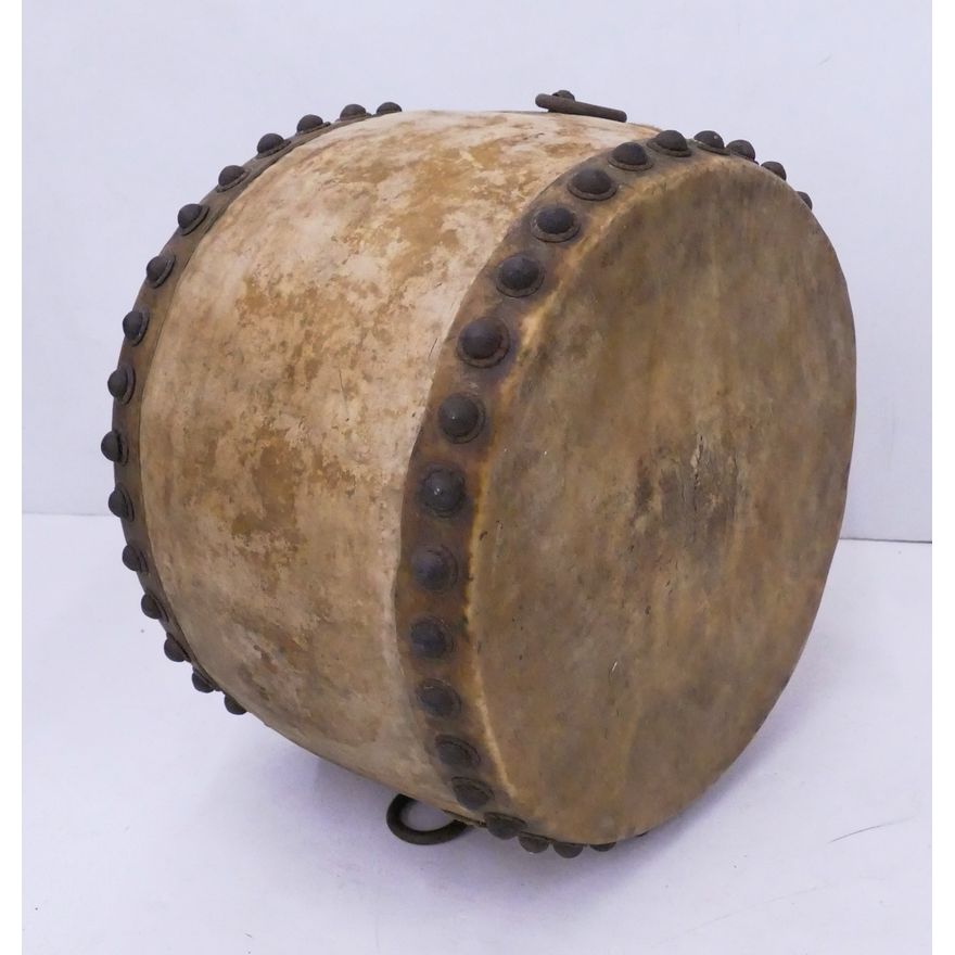 Large Antique Japanese Drum- 10'' tall, 16'' diameter