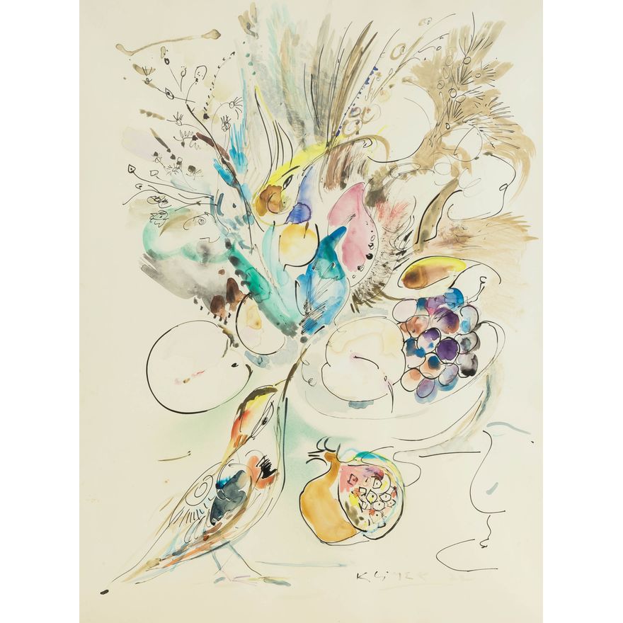 Ludwik Klimek | Martwa natura z ptakiem i owocem granatu, 1972 r.