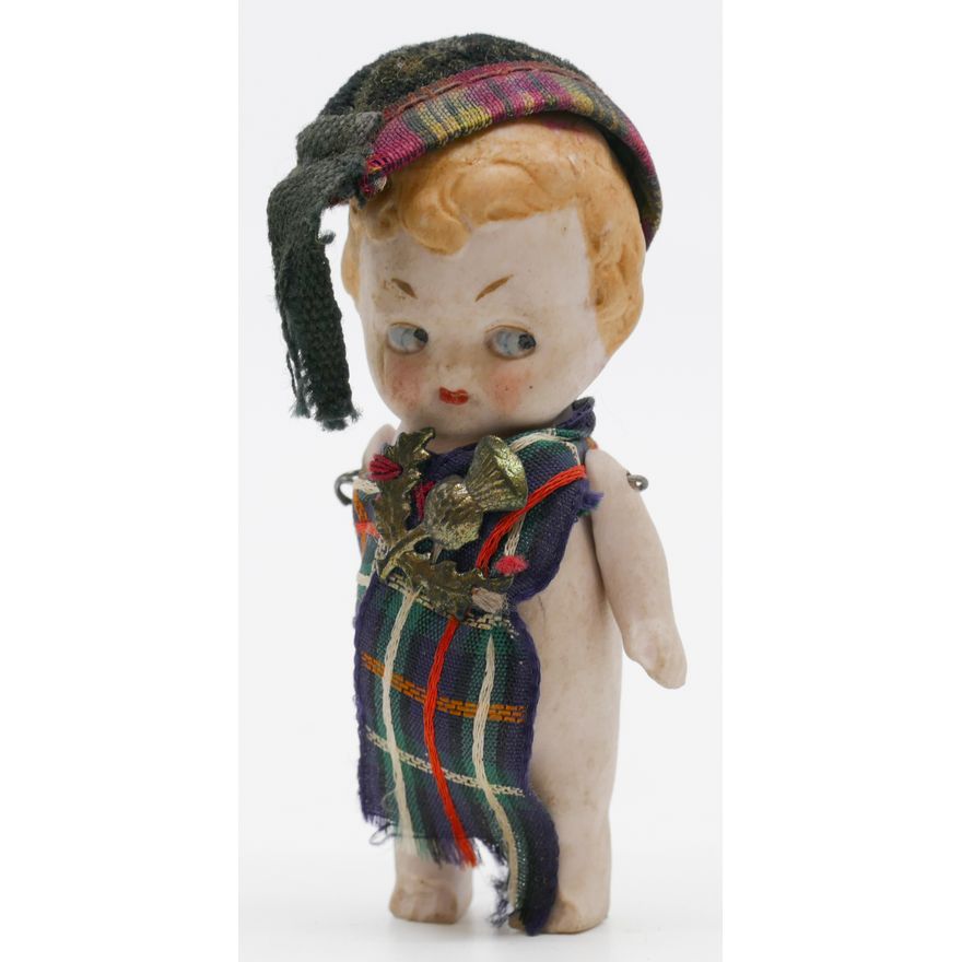 Antique Bisque Scottish Small Doll in Box 3''