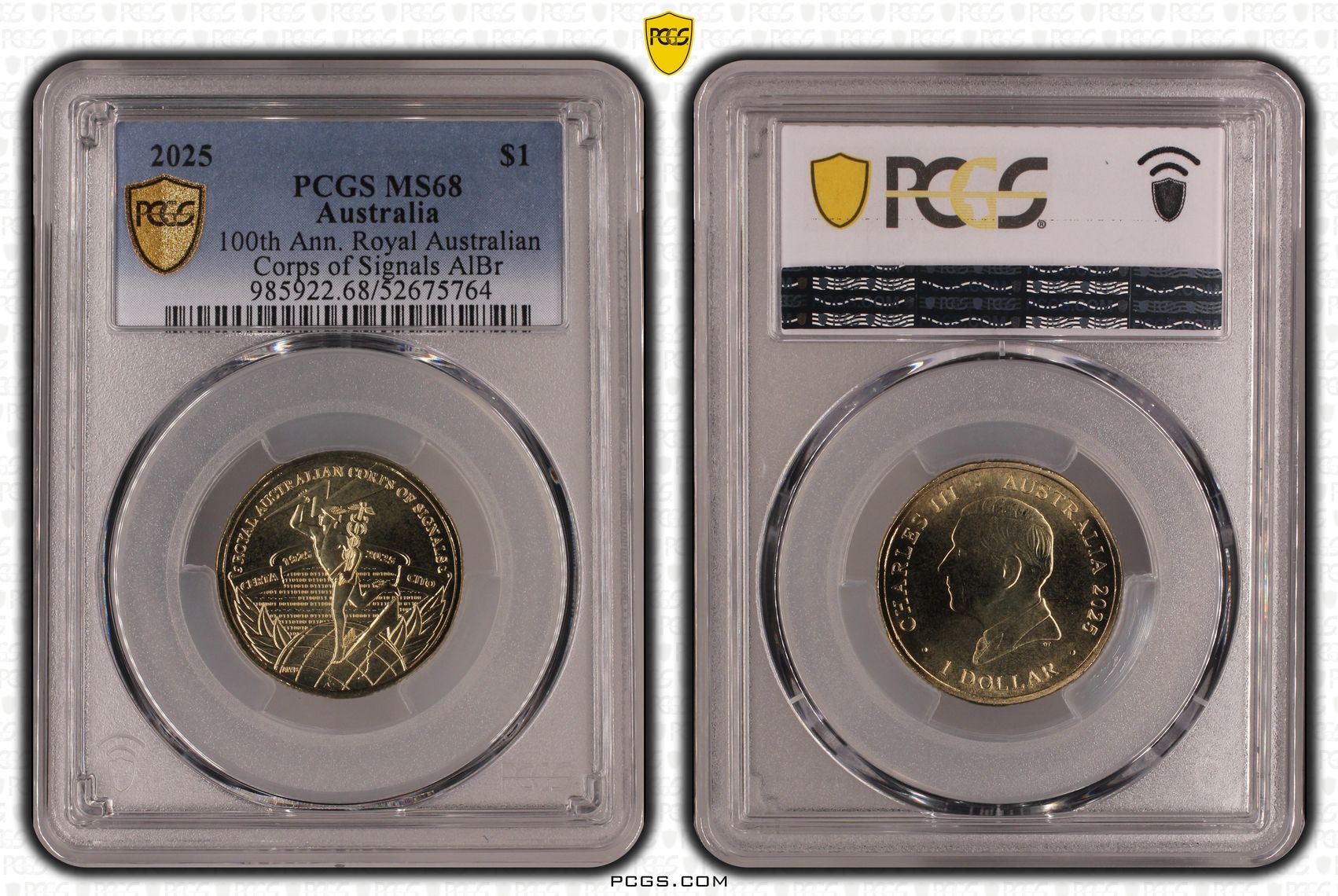 100th Ann. Royal Australian Corps of Signals AlBr, One Dollar, 2025, PCGS MS68