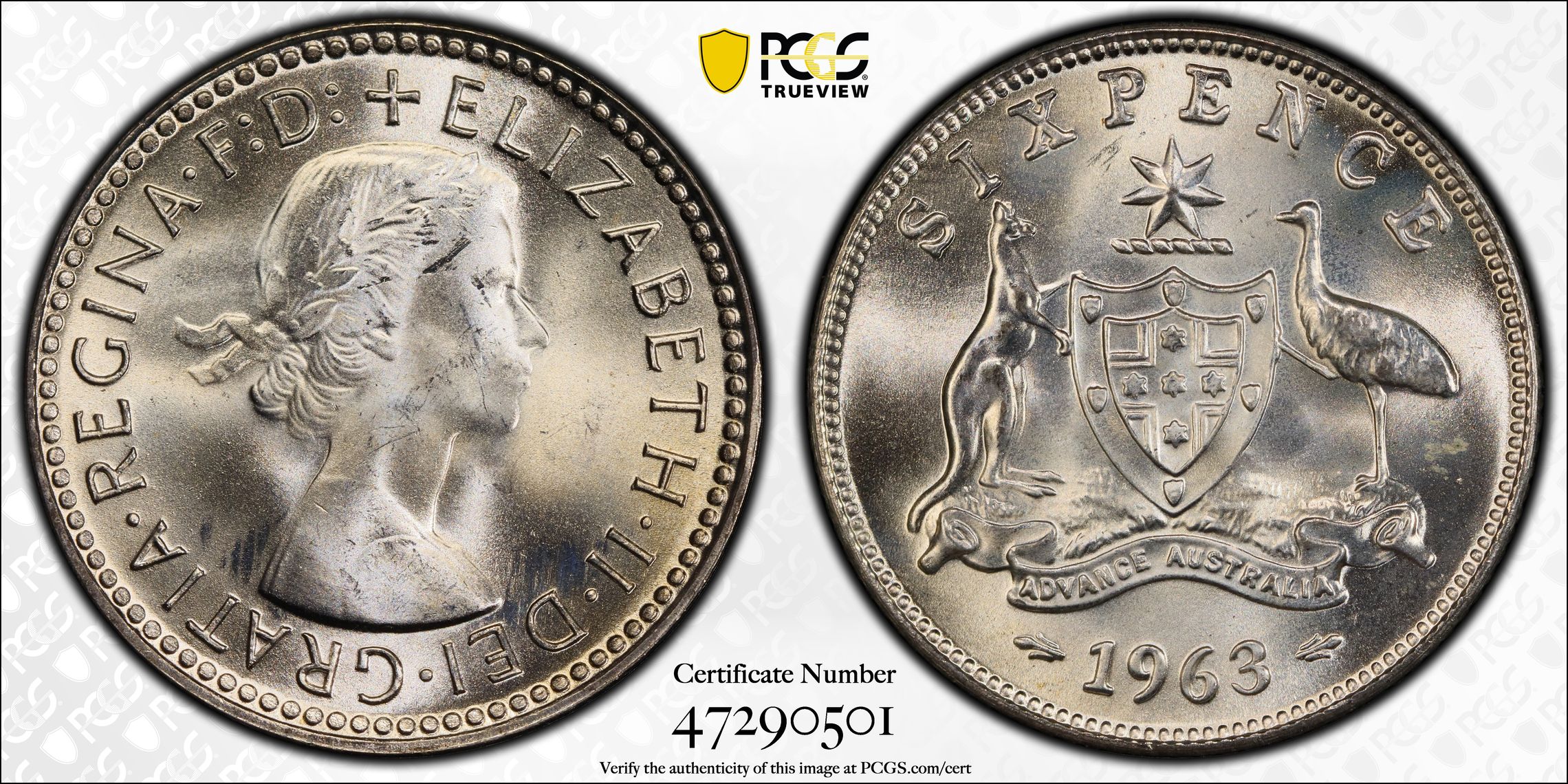 Sixpence, 1963(m), PCGS MS65