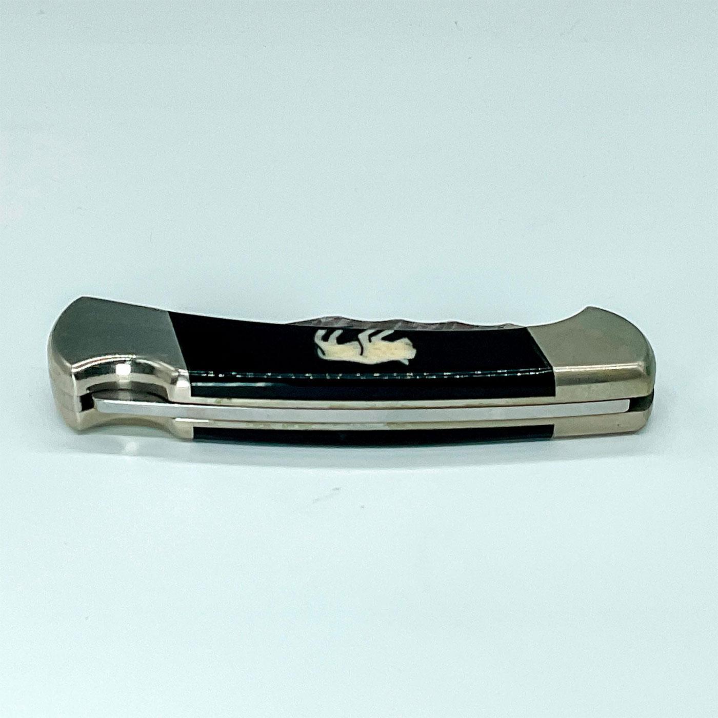 Folding Buck Knife Ranger 112 Flint Chip Blade Buffalo Inlay