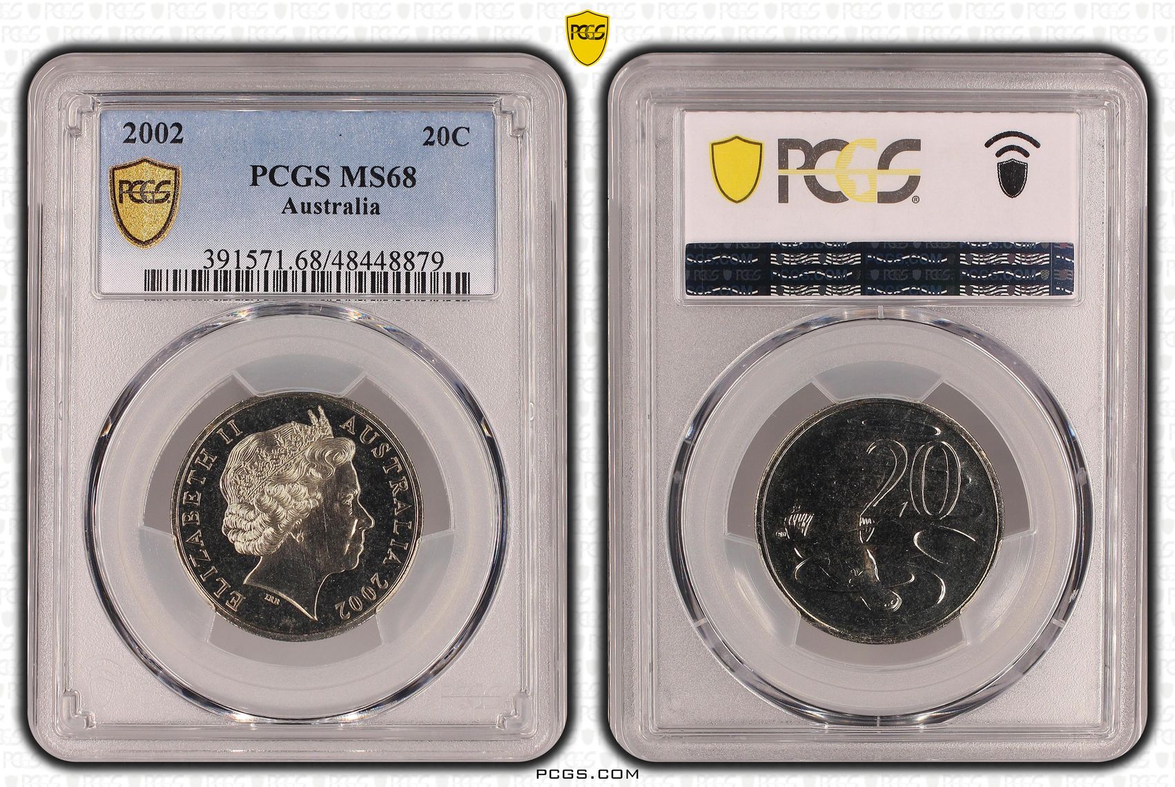 Elizabeth II, Twenty Cent, 2002, PCGS MS68
