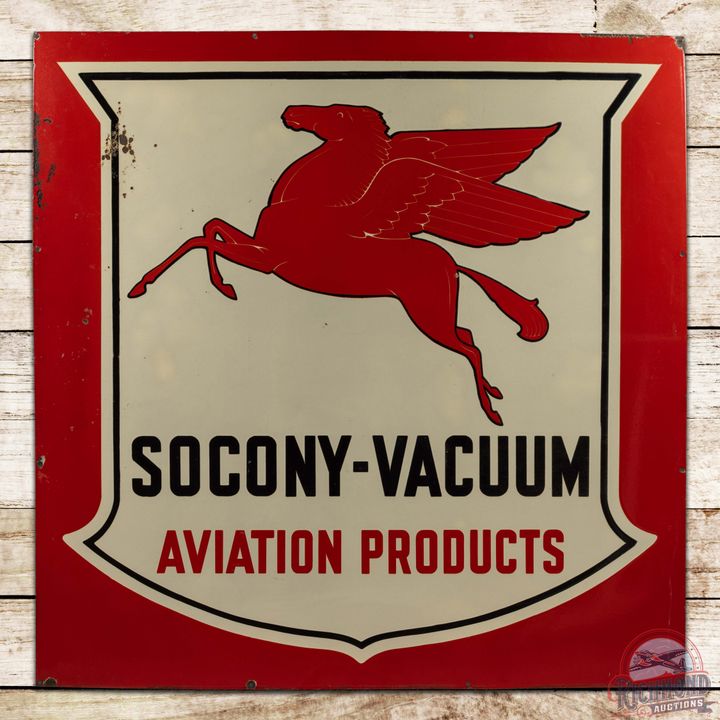 Mobil Socony-Vacuum Aviation Products 6' Single Sided Porcelain Sign w/ Pegasus