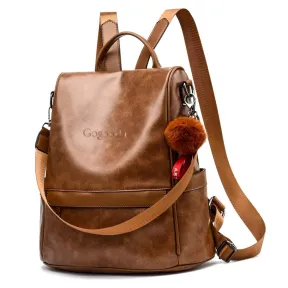 Styleberry Water Resistant Anti theft Leather Laptop Backpack Brown |