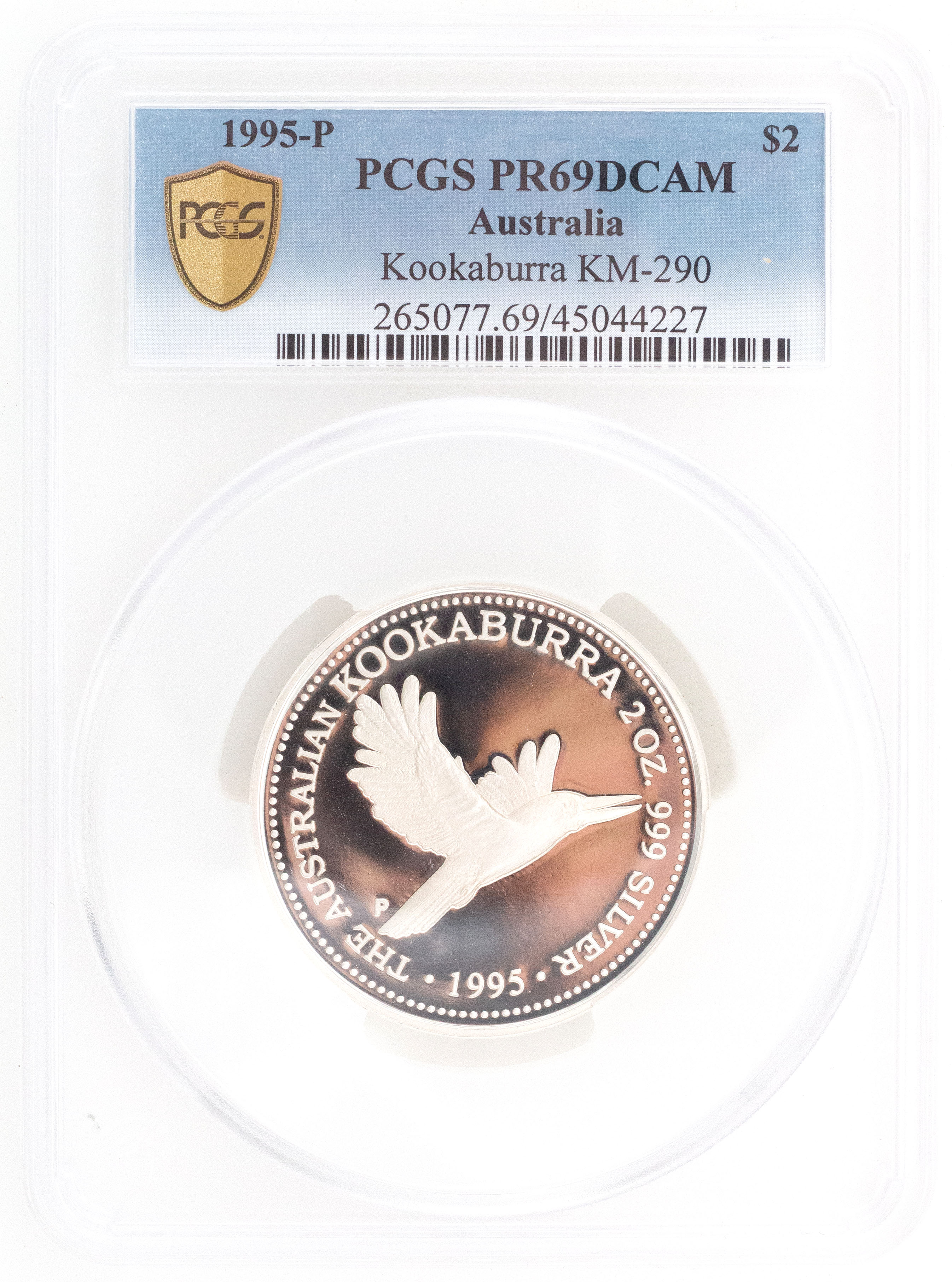 1995-P Australia Two Dollar, $2 Silver Proof Kookaburra flying KM-290 PCGS - PR69DCAM POP 5/0 -227