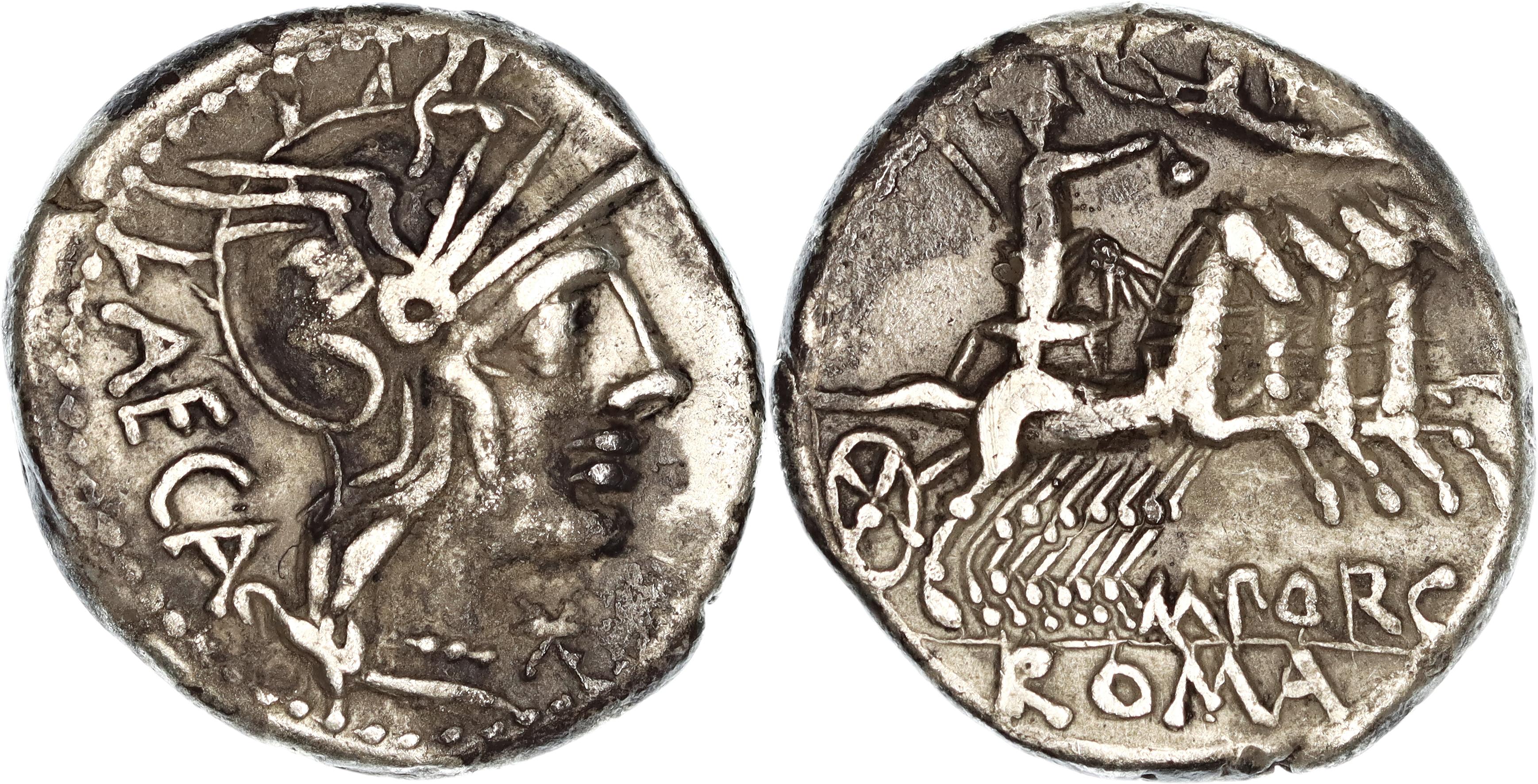 Roman Republic, M. Porcius Laeca, Silver Denarius, 125 BC, VF