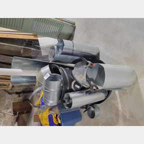 Large assortment of heat and air pipe, sump pump well