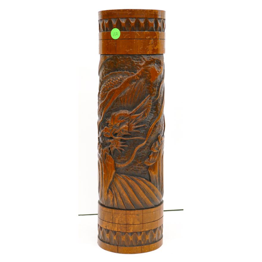 Japanese Bamboo Dragon Carved Brush Holder 18''