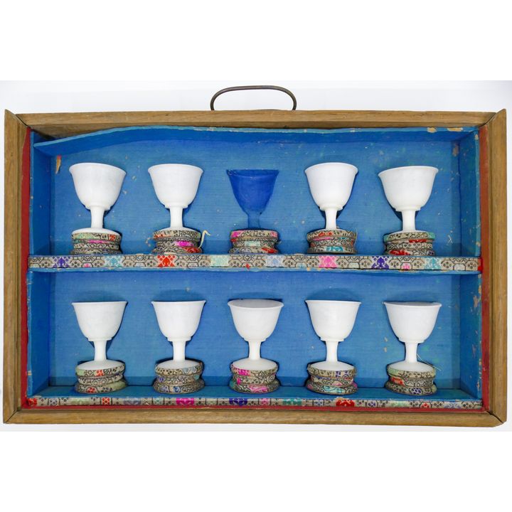 Old Chinese Stone Wine Cup Set in Fitted Box 13''