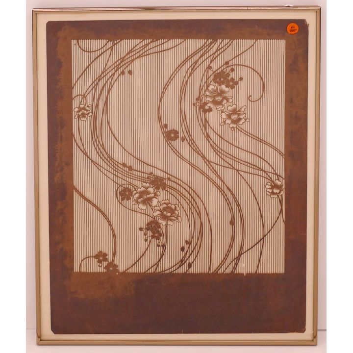 Japanese Katagami Floral Papercut Stencil Framed- 23x19''